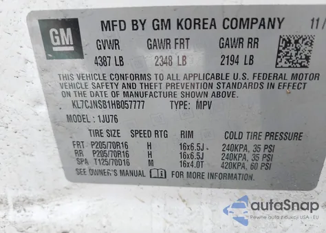 2017 Chevrolet Trax Ls z USA, uszkodzony, nr VIN KL7CJNSB1HB057777